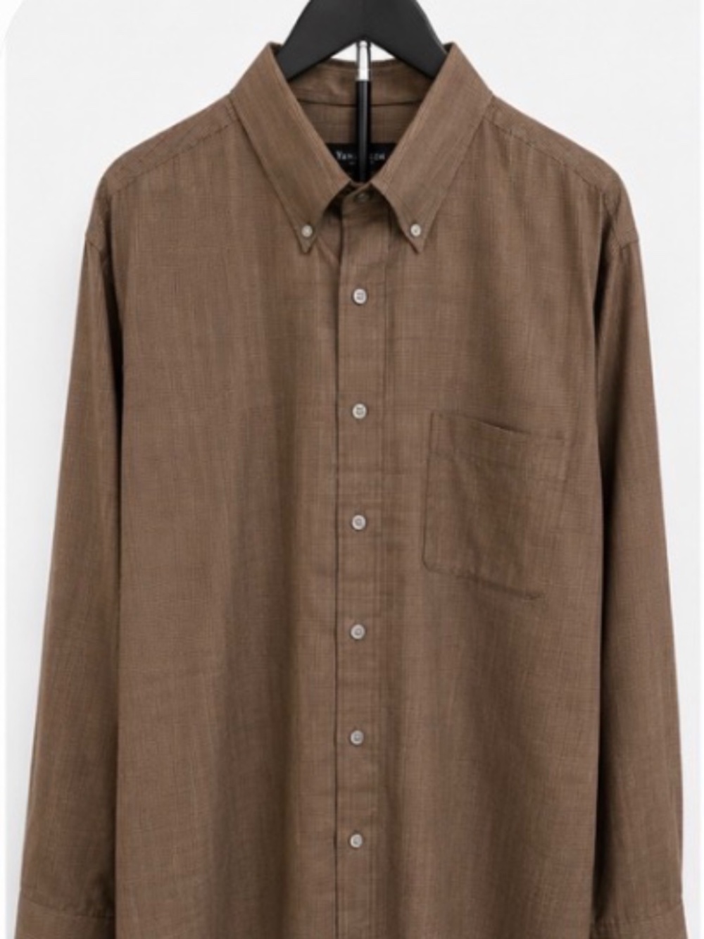 Van Heusen Men's Brown Micro-Check Button-Down Shirt – Size L (16–16½)